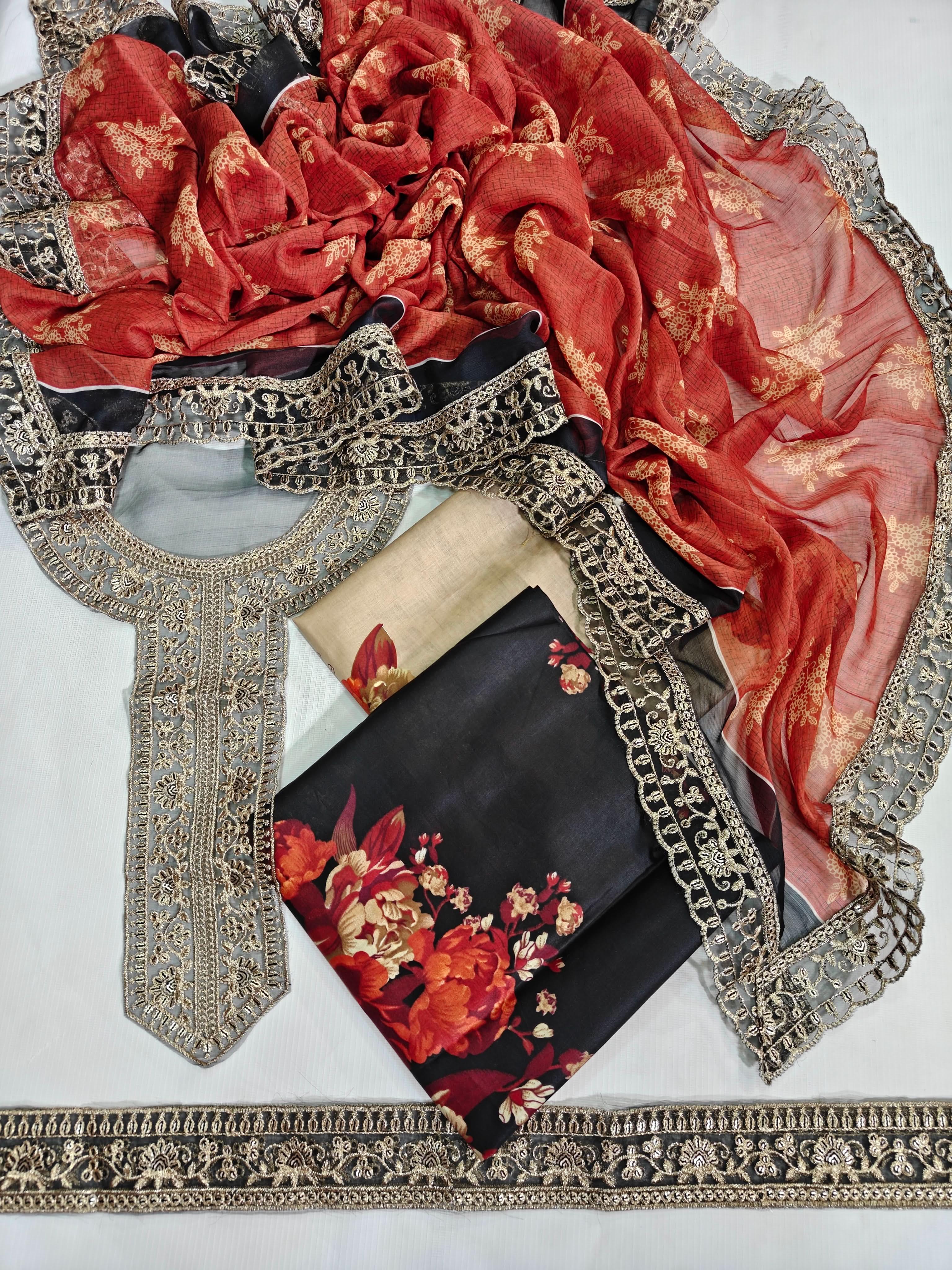 Humjoli Printed Embroidered Lawn 3PC Unstitched Memon Clothes